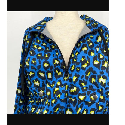 Say What?  Blue Yellow Leopard Jacket windbreaker Small Travel Packable NEW