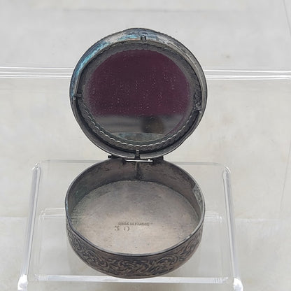 Antique French Filigree Metal & Guilloché Floral Enamel Box boudoir Pill snuff