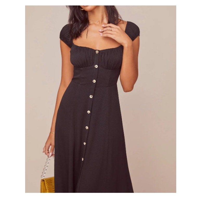 Bonjour Midi Dress ASTR The Label XS Peasant Elastic Back Panel button front