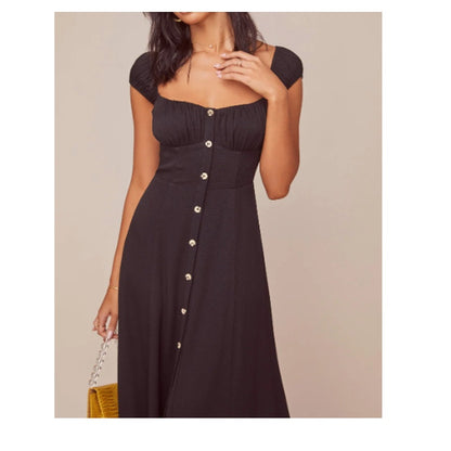 Bonjour Midi Dress ASTR The Label XS Peasant Elastic Back Panel button front