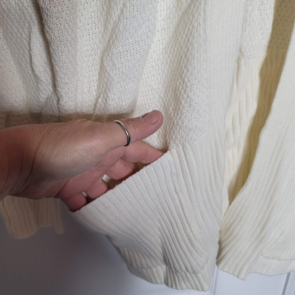 Belle Ombre' Size large Cardigan Pockets Open Front Flax/White Knit NEW cOTTON