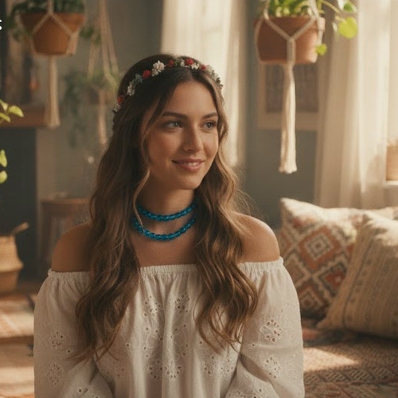 Vintage Blue Satin Glass Bead Choker Necklace 15 Inches Retro Glamour Classic