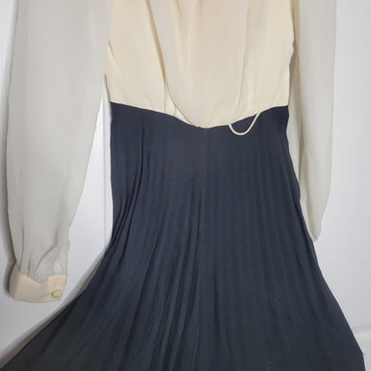 Vintage Poly Chiffon Jumpsuit Cream Black Small/XS 1960's Cocktail Pleated sheer
