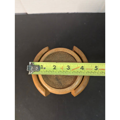 Vintage Mid Century Modern Wooden Drink Coasters Set of 6 with Holder