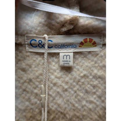 C&C California Cardigan Plaid Sherpa Jacket Medium Brown Cream Open Front NEW