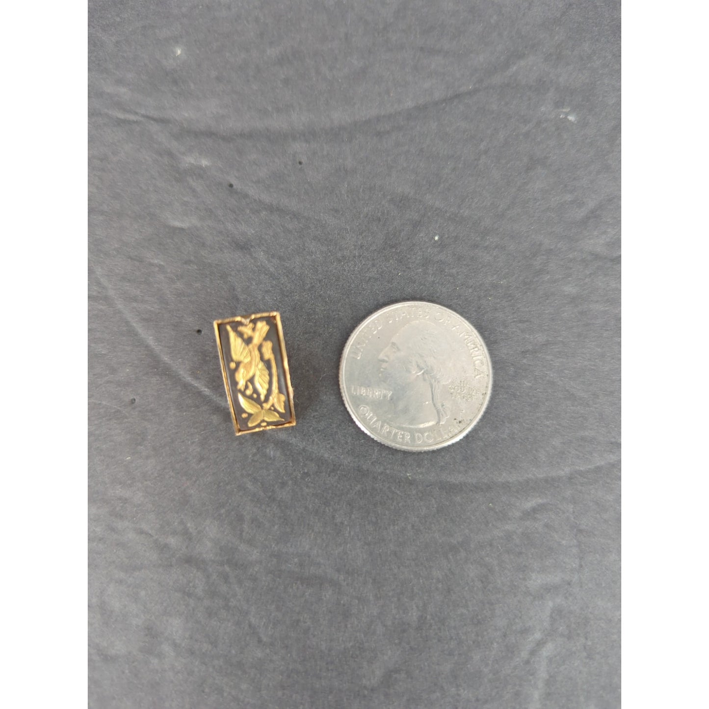 Vintage Damascene Style Gold Tone Bird Rectangle Clip On Earrings