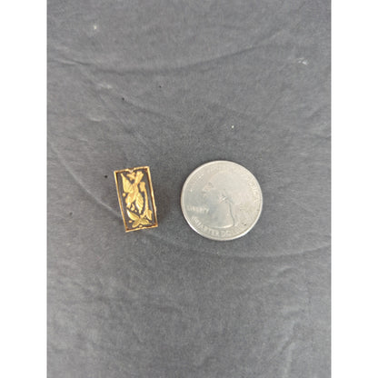 Vintage Damascene Style Gold Tone Bird Rectangle Clip On Earrings