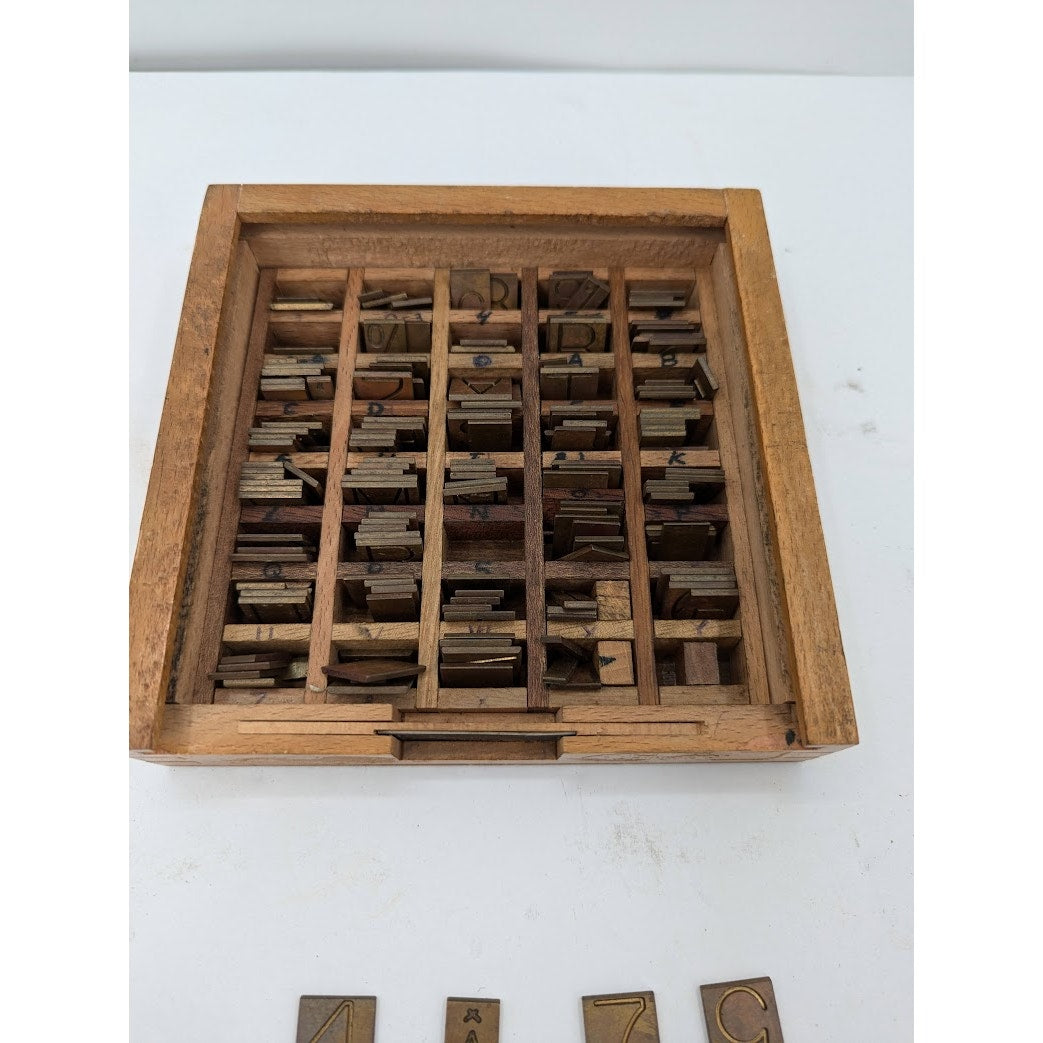 Gravograph Miscellaneous BRASS letters Typeset Printer 3/4" tall 2 LBS woodbox