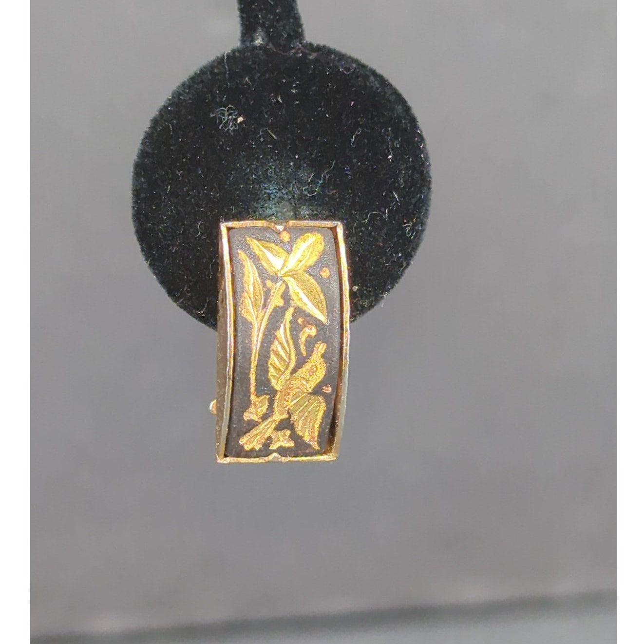 Vintage Damascene Style Gold Tone Bird Rectangle Clip On Earrings