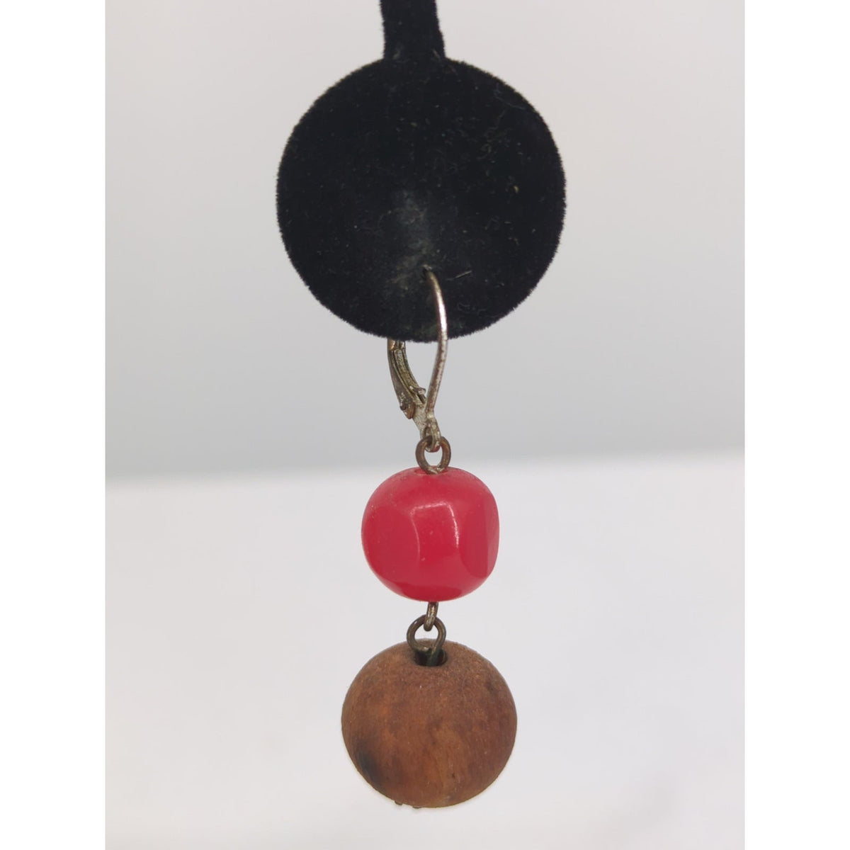 Vintage Red And Brown Beaded Leverback Dangle Earrings Boho