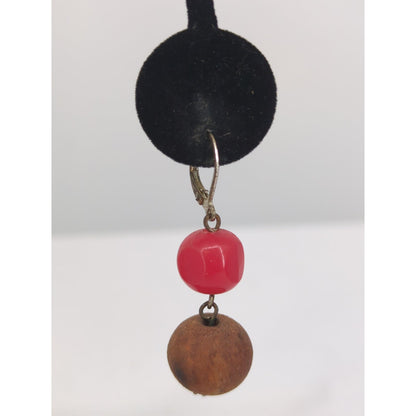 Vintage Red And Brown Beaded Leverback Dangle Earrings Boho