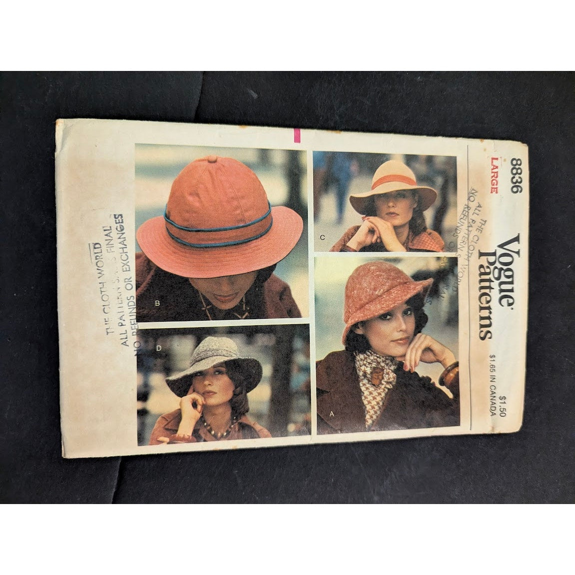 Vintage Pattern Sewing Crafts Hobby Vogue 8836 Large hat