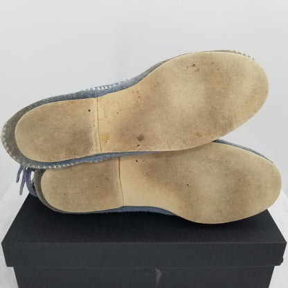 Vintage 80s Blue Suede Leather Fringe Moccasin Booties Soft Shoes  Size 8