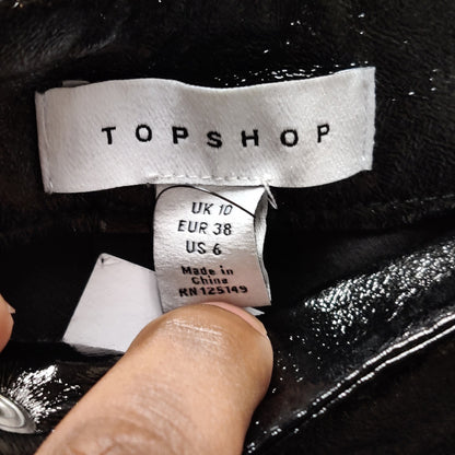 Topshop Black Faux shimmery Leather Pants High-Waisted Trousers Chic Edgy Style
