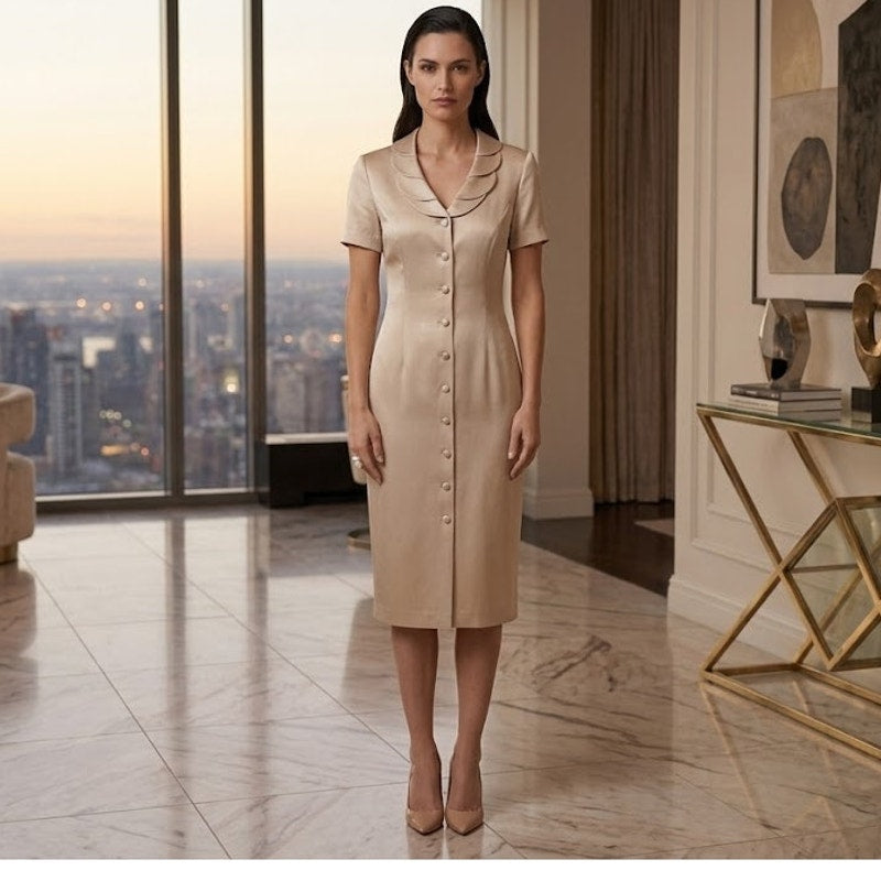 Spenser Jeremy Petites 100% Silk Button-Front Dress with Scalloped Tiered Collar