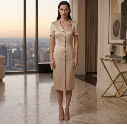Spenser Jeremy Petites 100% Silk Button-Front Dress with Scalloped Tiered Collar