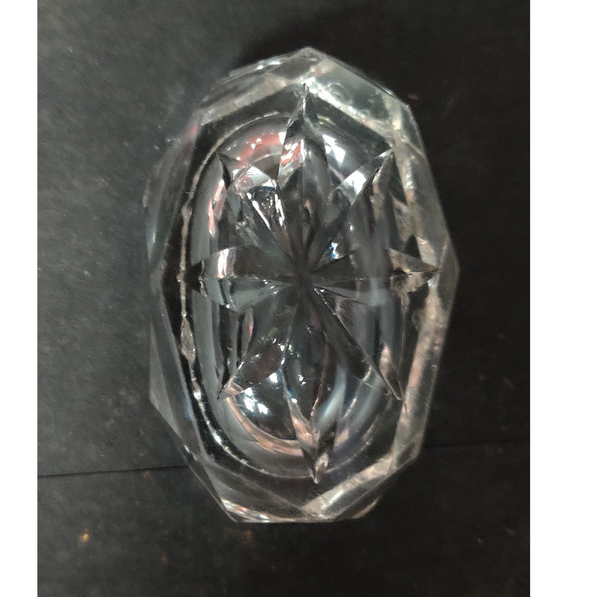 Vintage Cut Crystal Glass Open Salt Cellar Pin Dish Starburst Base