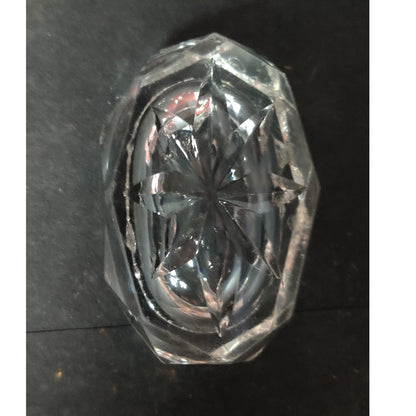 Vintage Cut Crystal Glass Open Salt Cellar Pin Dish Starburst Base