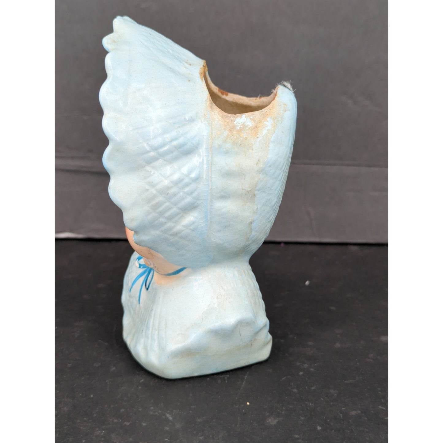 Vintage Ceramic Baby Head Vase Blue Bonnet Planter Figurine Mid Century