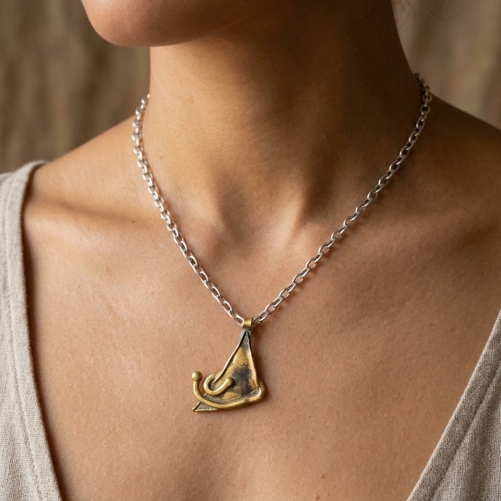 Vintage brutalist Pendant Brass Handmade 2" MCM Sculptural Abstract Jewelry