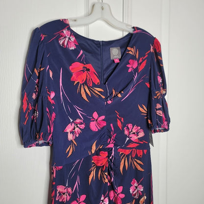 Vince Camuto Size 10 Blue Floral Dress ruched puff sleeve NEW casual career