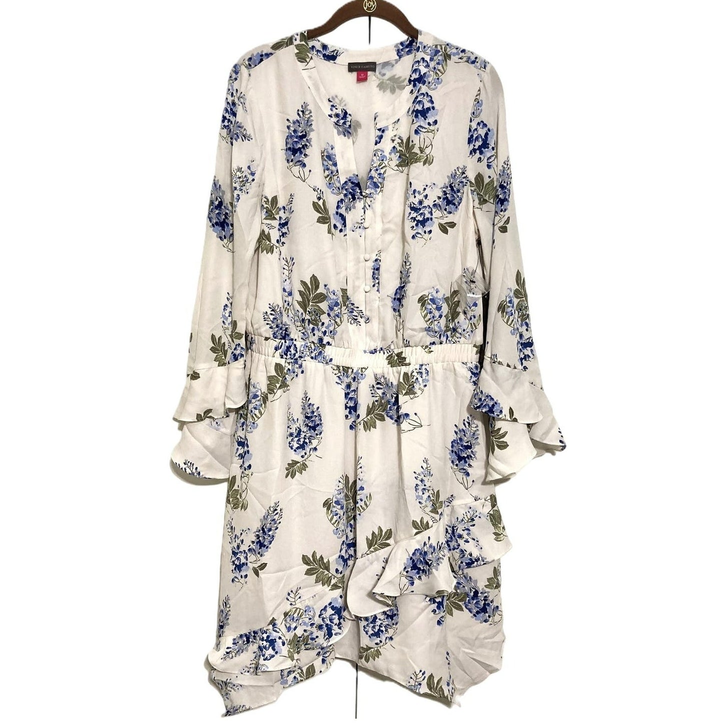 Vince Camuto Chiffon Asymmetrical Ruffle Button Front Dress Sz 12 in Ivory NWT