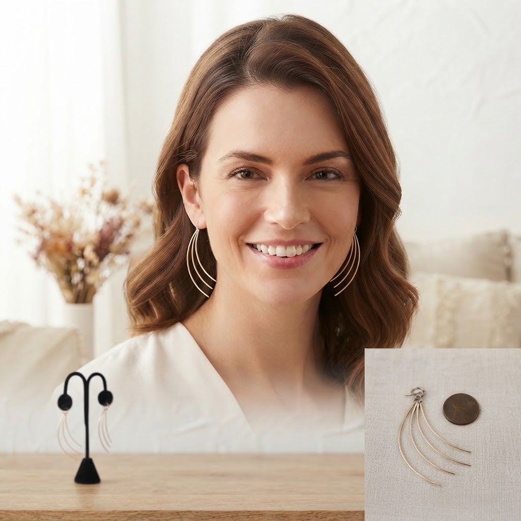 Vintage Gold Tone Minimalist Curved 3-Tier Dangle Earrings