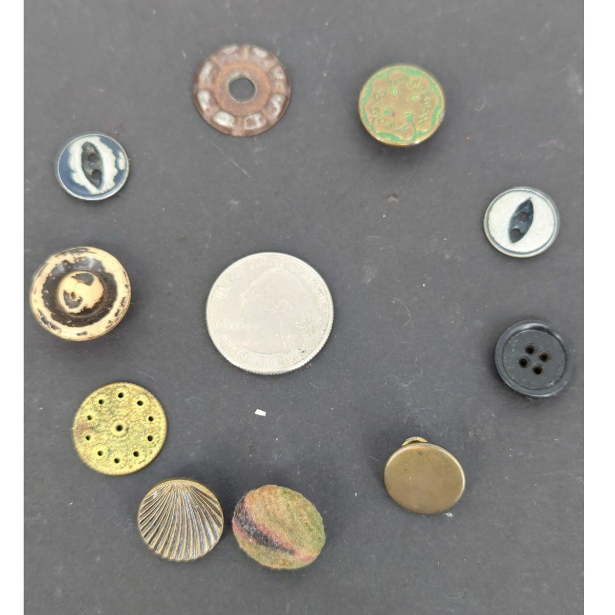 LOT of 10 Antique Vintage Victorian Brass Mixed Materials Buttons ESTATE FIND F