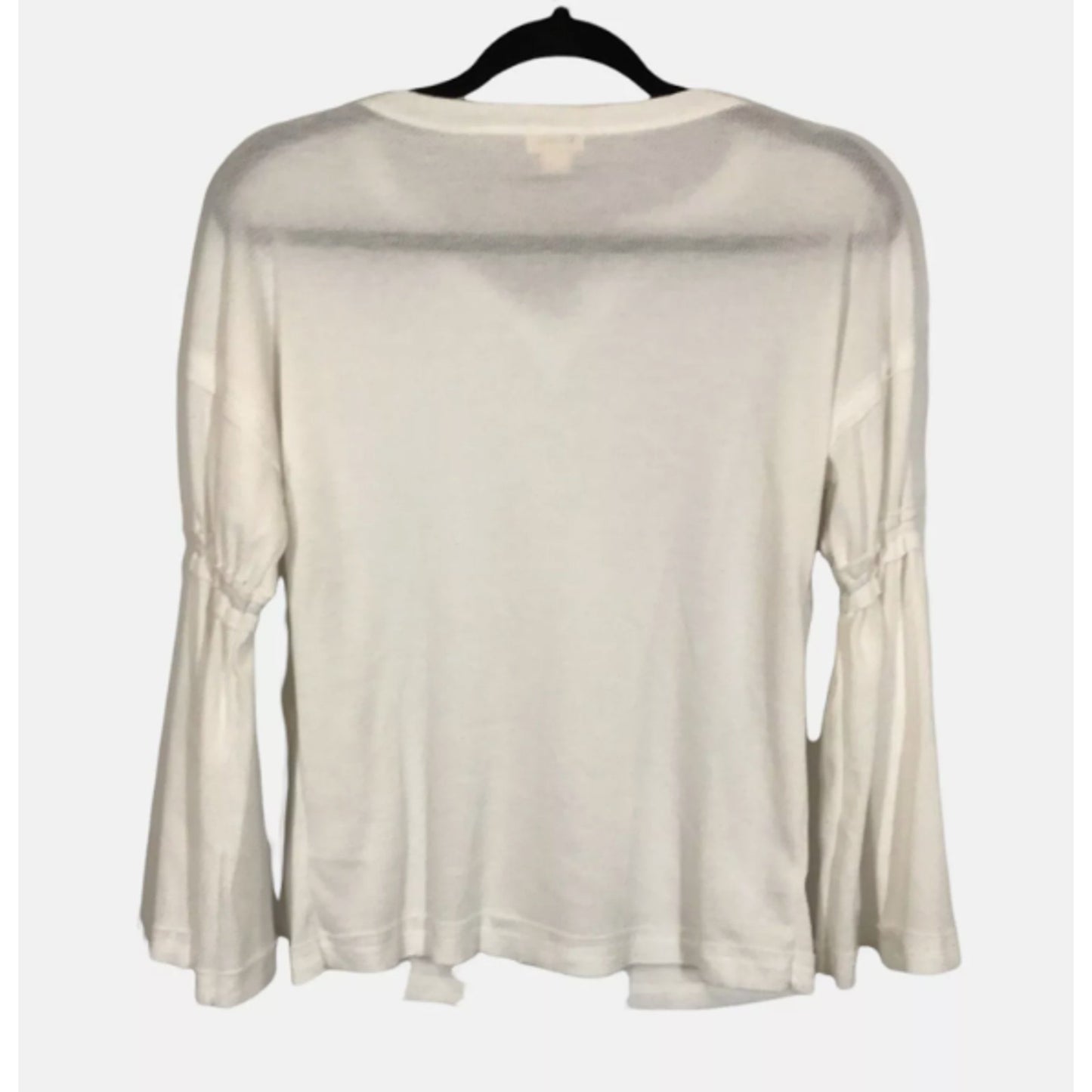 Baea White Flare Sleeve Size LARGE NEW V Neck Waffle Knit Thermal Top Shirt