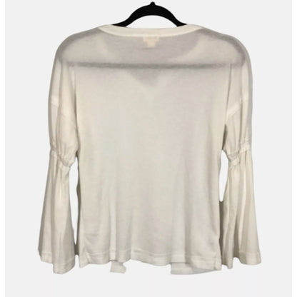 Baea White Flare Sleeve Size LARGE NEW V Neck Waffle Knit Thermal Top Shirt