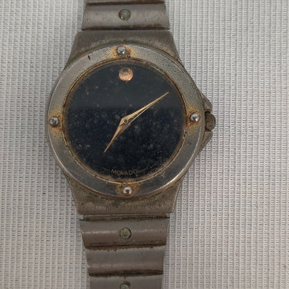Vintage Movado Stainless Steel Museum Watch Black Dial REPAIR/PARTS