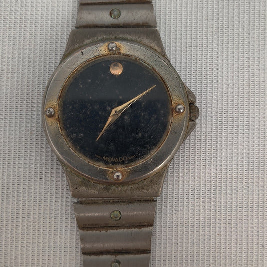 Vintage Movado Stainless Steel Museum Watch Black Dial REPAIR/PARTS