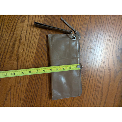 Vintage Hobo International Taupe Leather Grommet Wristlet Clutch Wallet