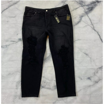 AFRM Cyrus Super High Rise Crop Jeans Size 24 Black Wash Button Fly Distressed