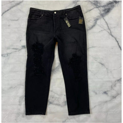 AFRM Cyrus Super High Rise Crop Jeans Size 24 Black Wash Button Fly Distressed