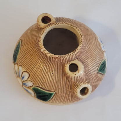 Vintage double sided Studio Pottery Mini Flower Frog Bud Vase Floral Signed 4"