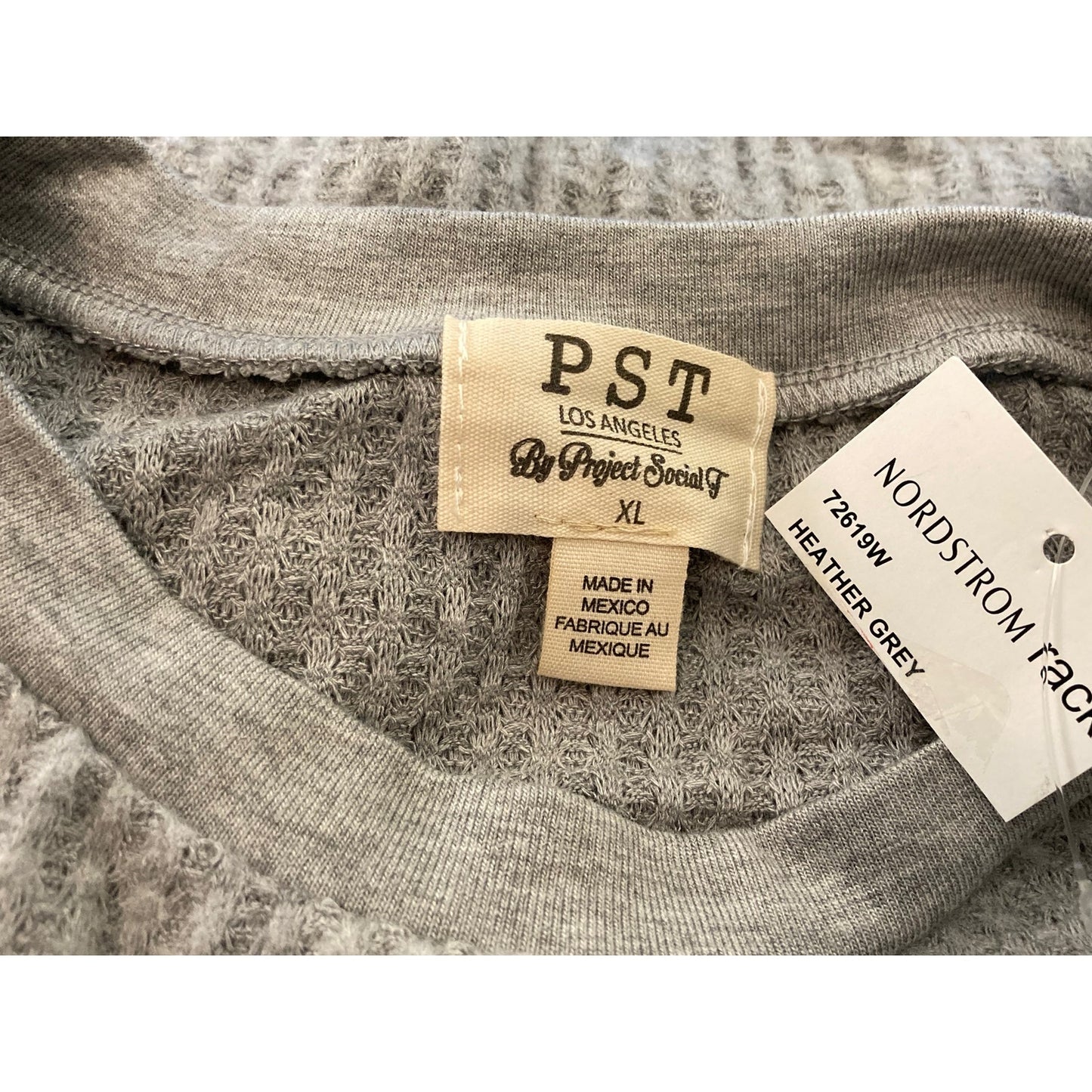 PST Project Social T Waffle Knit Thermal Top XL/Extra Large in Heather Gray NWT