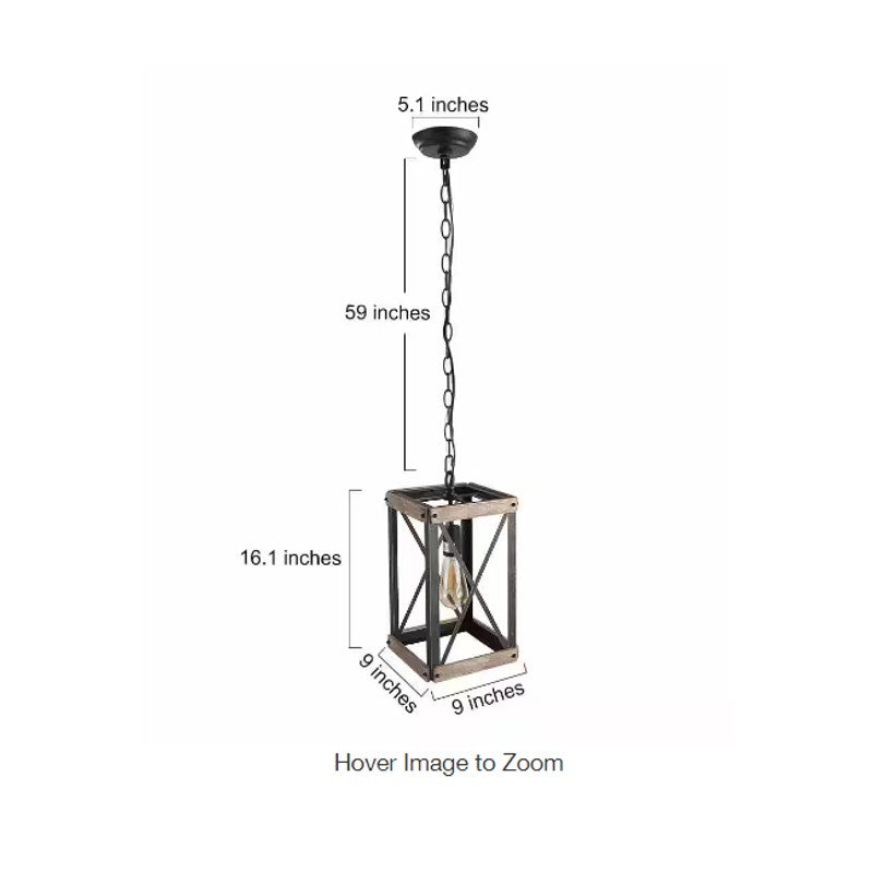 LNC Black Rustic Wood Cage Pendant Light Farmhouse Lantern Kitchen Pendant NEW