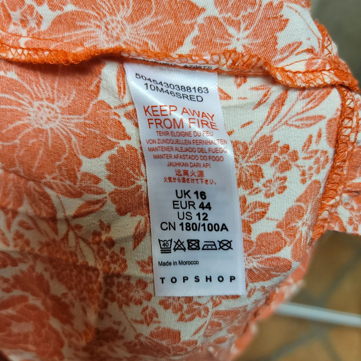 Topshop Orange Red Wrap Floral Short Dress Size 12 Ruffle collar Long sleeve NEW