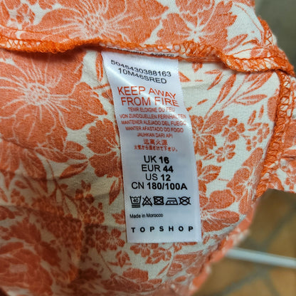 Topshop Orange Red Wrap Floral Short Dress Size 12 Ruffle collar Long sleeve NEW