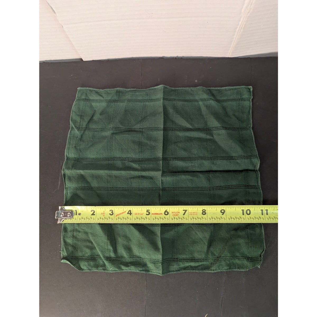 Vintage Solid Forest Green Linen Handkerchief Striped Weave Pocket Square