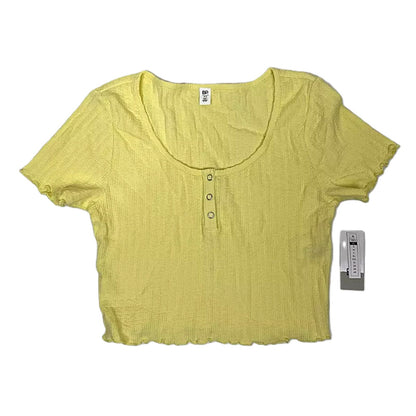 NWT BP. Lettuce Edge Short Sleeve Scoop Henley Crop Top MEDIUM Yellow Lemonade