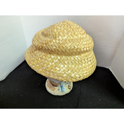 Vintage 50s Jacki Golden Cellulose Straw Bubble Cloche Hat Mod Yellow