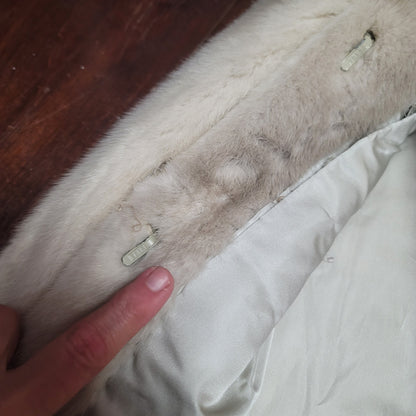 Emba VINTAGE white cream Jacket MINK Coat HOOK closure 1980s Lined Pockets