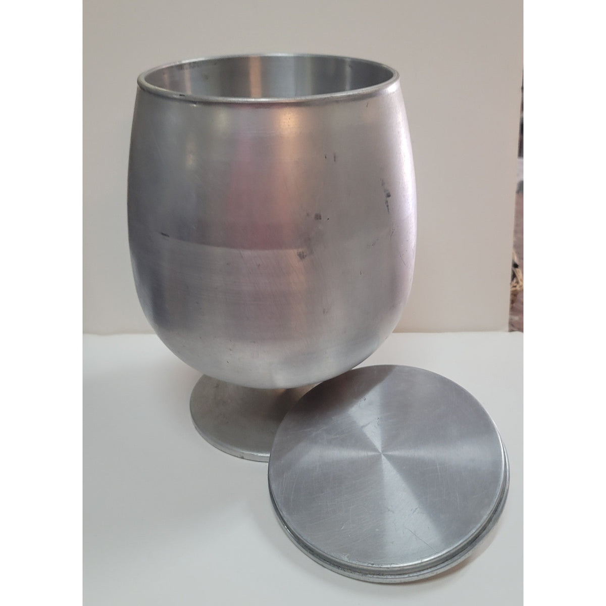 Ucagco Mid Century Aluminum Ice Bucket Barware Decor Atomic Spun Aluminum Bar
