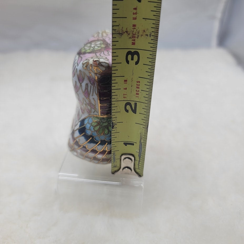 Vintage 1970s Cloisonné Enameled Owl Figurine Jeweled Rhinestone Bird
