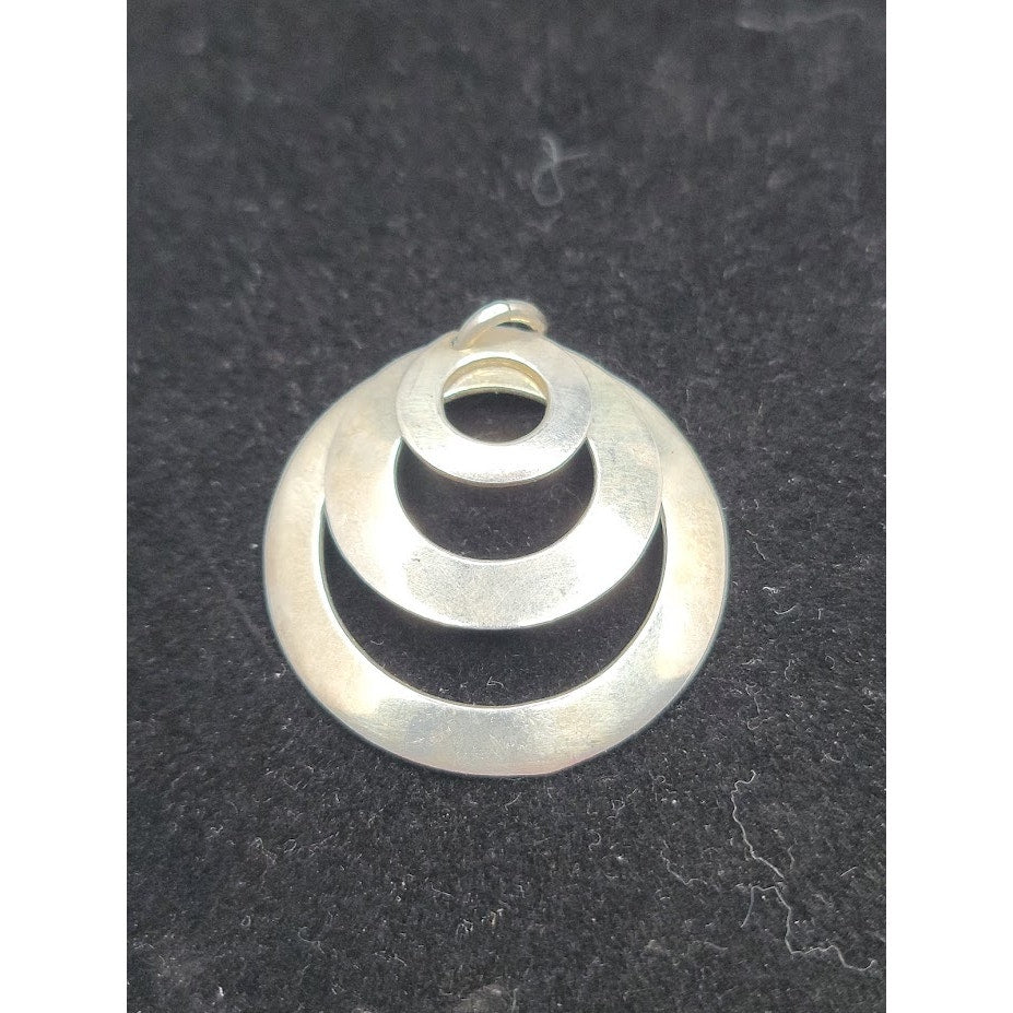 Mid-Century Modern Sterling Silver Triple Spiral Hoop Pendant MCM Brutalist 925