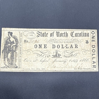 Currency Bank Note USA Paper Money State of North Carolina $1 Series 1861