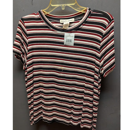 Cotton Emporium Multi-Stripe Short Sleeve Ribbed Tee Large NEW Summer Casual
