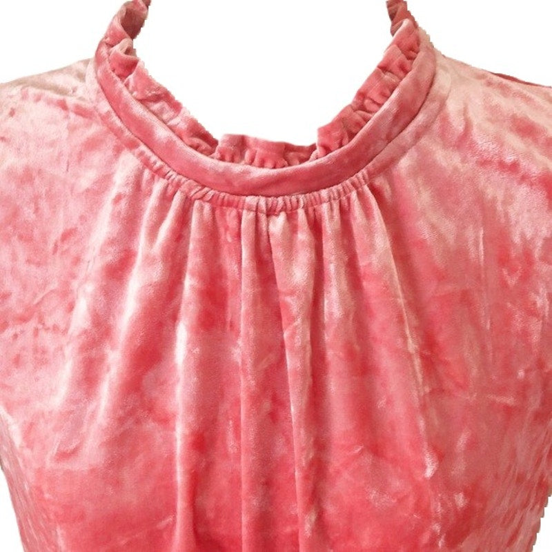 Gibsonlook Flutter Sleeve Ruffle Neck Crushed Velvet Top Sz Small in Coral NWT